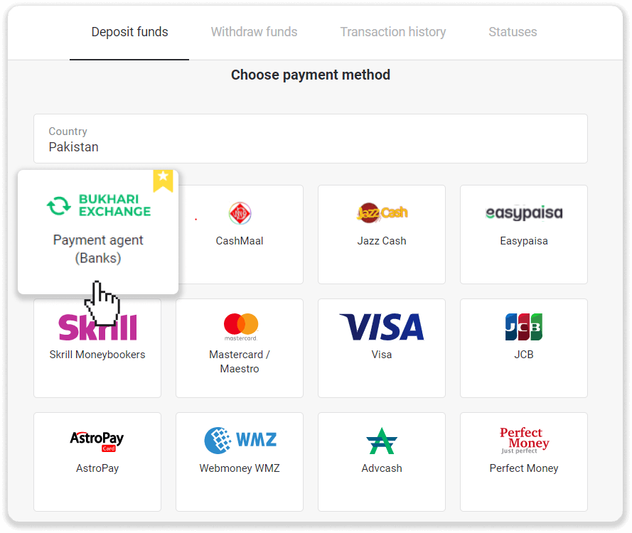 Deposit Funds in Binomo via Pakistan Bank Cards (MasterCard / JCB), Bank Transfer and E-wallets (CashMaal, Perfect Money, Easypaisa, Bukhari Exchange, Upaisa, Jazz Cash, Neteller, Skrill, AstroPay, Advcash) Deposit Funds in Binomo via Pakistan Bank Cards (MasterCard / JCB), Bank Transfer and E-wallets (CashMaal, Perfect Money, Easypaisa, Bukhari Exchange, Upaisa, Jazz Cash, Neteller, Skrill, AstroPay, Advcash)