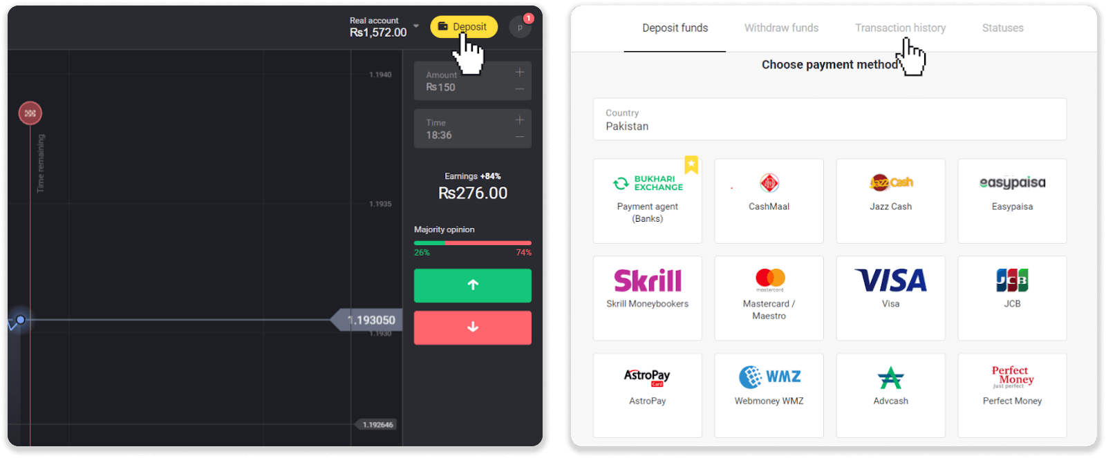 Deposit Funds in Binomo via Pakistan Bank Cards (MasterCard / JCB), Bank Transfer and E-wallets (CashMaal, Perfect Money, Easypaisa, Bukhari Exchange, Upaisa, Jazz Cash, Neteller, Skrill, AstroPay, Advcash) Deposit Funds in Binomo via Pakistan Bank Cards (MasterCard / JCB), Bank Transfer and E-wallets (CashMaal, Perfect Money, Easypaisa, Bukhari Exchange, Upaisa, Jazz Cash, Neteller, Skrill, AstroPay, Advcash)