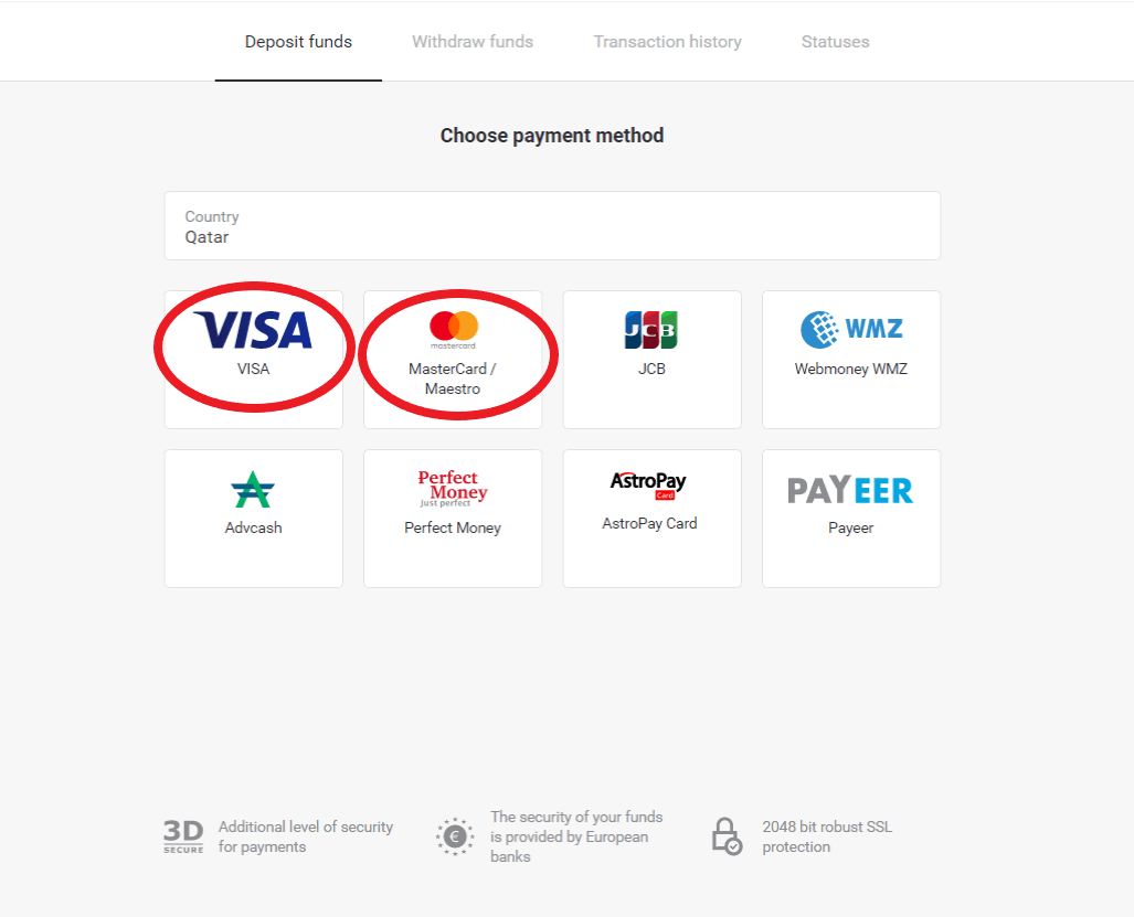 ฝากเงินกับ Binomo ผ่านบัตรธนาคาร