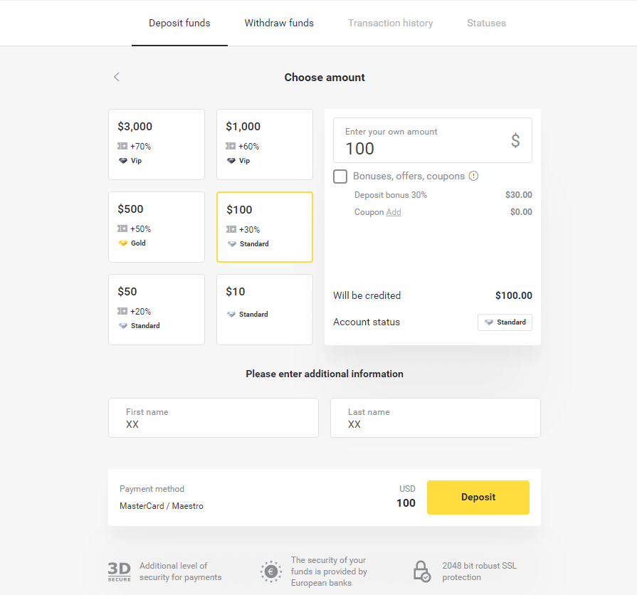 Deposit Funds paBinomo kuburikidza neBhangi Kadhi