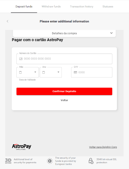Deposite fundos no Binomo via Internet Banking Brasil (Banco Transer, Paylivre, Loterica, Itau, Boleto Rápido) e carteiras eletrônicas (Picpay, Astropay, Banco do Brasil, Santander, Bradesco, Neteller, Skrill, WebMoney, Advcash)