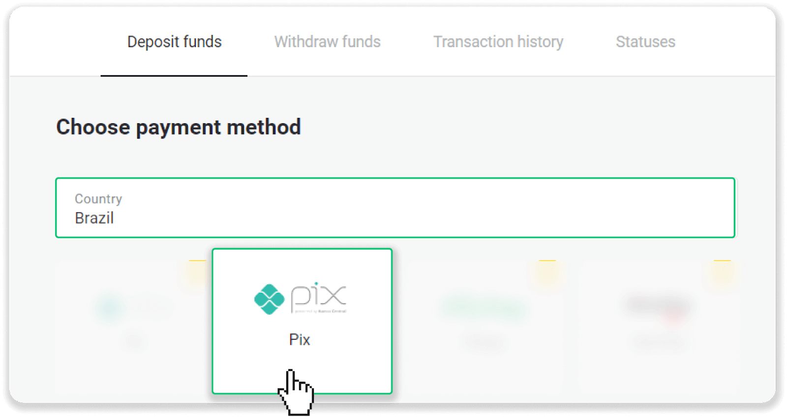 Deposite fundos no Binomo via Internet Banking Brasil (Banco Transer, Paylivre, Loterica, Itau, Boleto Rápido) e carteiras eletrônicas (Picpay, Astropay, Banco do Brasil, Santander, Bradesco, Neteller, Skrill, WebMoney, Advcash)