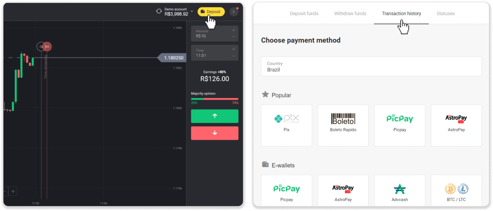 Stort geld op Binomo via Brazilië Internet Banking (Bank Transer, Paylivre, Loterica, Itau, Boleto Rapido) en E-wallets (Picpay, Astropay, Banco do Brasil, Santander, Bradesco, Neteller, Skrill, WebMoney, Advcash) Stort geld op Binomo via Brazilië Internet Banking (Bank Transer, Paylivre, Loterica, Itau, Boleto Rapido) en E-wallets (Picpay, Astropay, Banco do Brasil, Santander, Bradesco, Neteller, Skrill, WebMoney, Advcash)