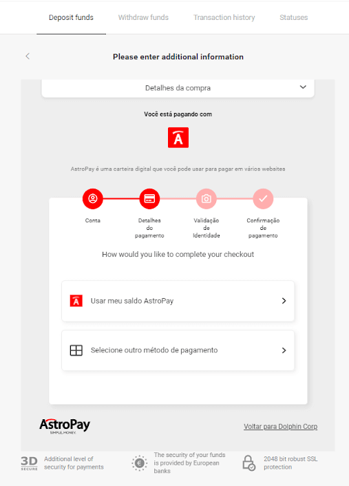 Stort geld op Binomo via Brazilië Internet Banking (Bank Transer, Paylivre, Loterica, Itau, Boleto Rapido) en E-wallets (Picpay, Astropay, Banco do Brasil, Santander, Bradesco, Neteller, Skrill, WebMoney, Advcash) Stort geld op Binomo via Brazilië Internet Banking (Bank Transer, Paylivre, Loterica, Itau, Boleto Rapido) en E-wallets (Picpay, Astropay, Banco do Brasil, Santander, Bradesco, Neteller, Skrill, WebMoney, Advcash)