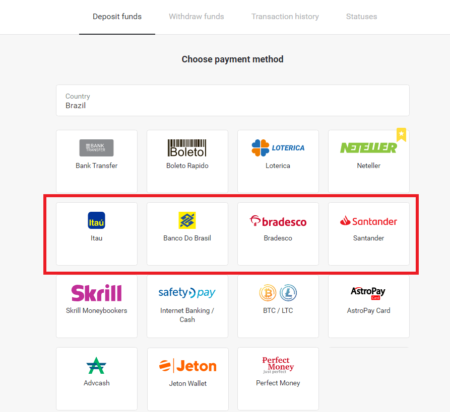 Stort geld op Binomo via Brazilië Internet Banking (Bank Transer, Paylivre, Loterica, Itau, Boleto Rapido) en E-wallets (Picpay, Astropay, Banco do Brasil, Santander, Bradesco, Neteller, Skrill, WebMoney, Advcash) Stort geld op Binomo via Brazilië Internet Banking (Bank Transer, Paylivre, Loterica, Itau, Boleto Rapido) en E-wallets (Picpay, Astropay, Banco do Brasil, Santander, Bradesco, Neteller, Skrill, WebMoney, Advcash)