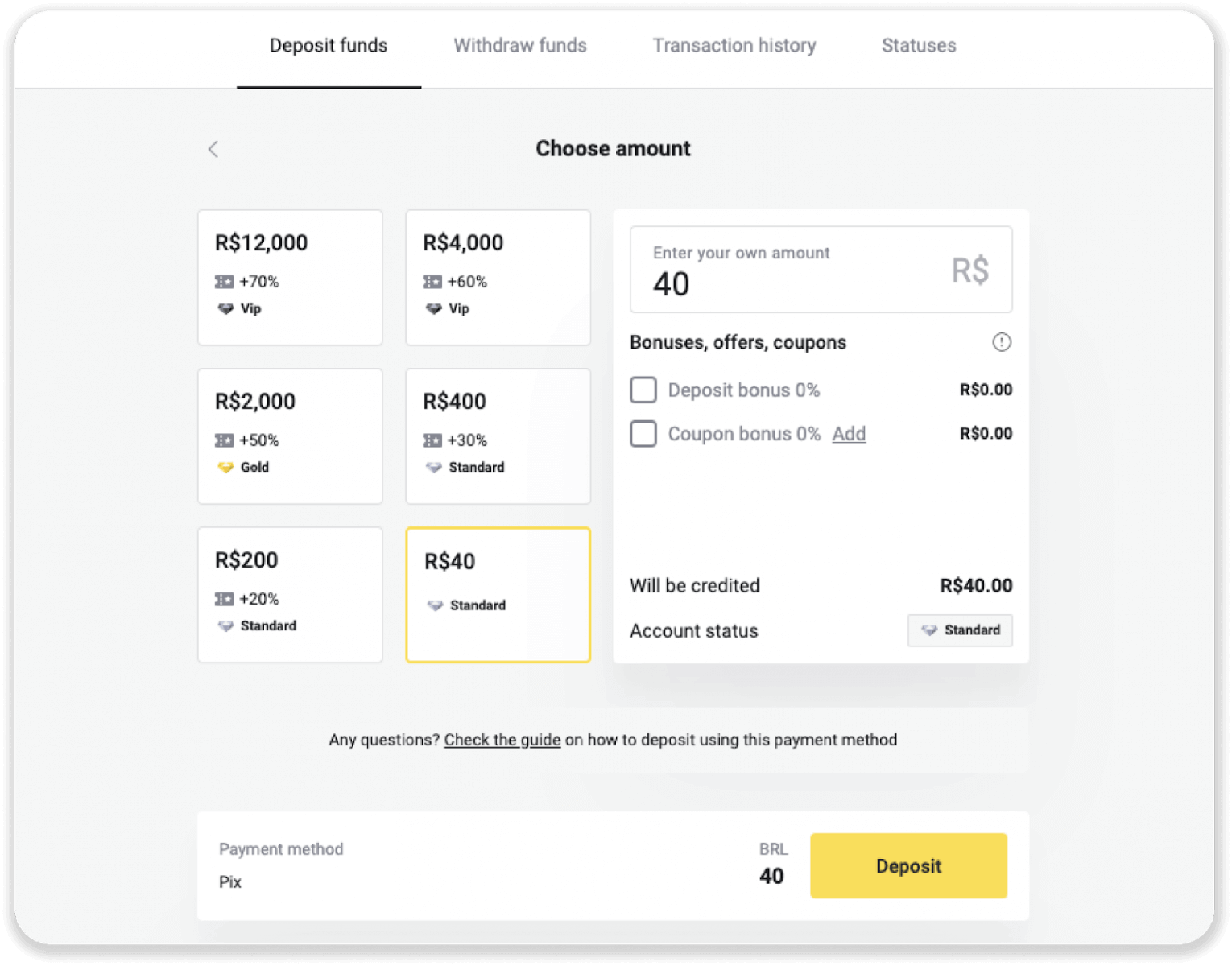 Stort geld op Binomo via Brazilië Internet Banking (Bank Transer, Paylivre, Loterica, Itau, Boleto Rapido) en E-wallets (Picpay, Astropay, Banco do Brasil, Santander, Bradesco, Neteller, Skrill, WebMoney, Advcash) Stort geld op Binomo via Brazilië Internet Banking (Bank Transer, Paylivre, Loterica, Itau, Boleto Rapido) en E-wallets (Picpay, Astropay, Banco do Brasil, Santander, Bradesco, Neteller, Skrill, WebMoney, Advcash)