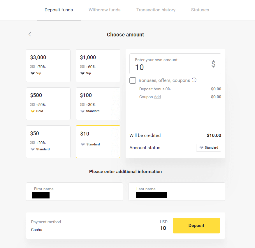 Deposit Dana pada Binomo melalui Cash U Deposit Dana pada Binomo melalui Cash U