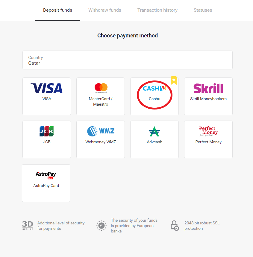 Внесите средства на Binomo через электронные кошельки (Webmoney WMZ, Picpay, Neteller, Astropay, Cash U, Skrill, ADV Cash, AstroPay Card, Perfect Money)