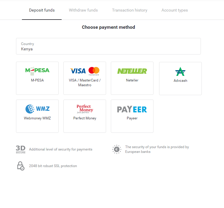 ฝากเงินกับ Binomo ผ่านเคนยา (M-Pesa)