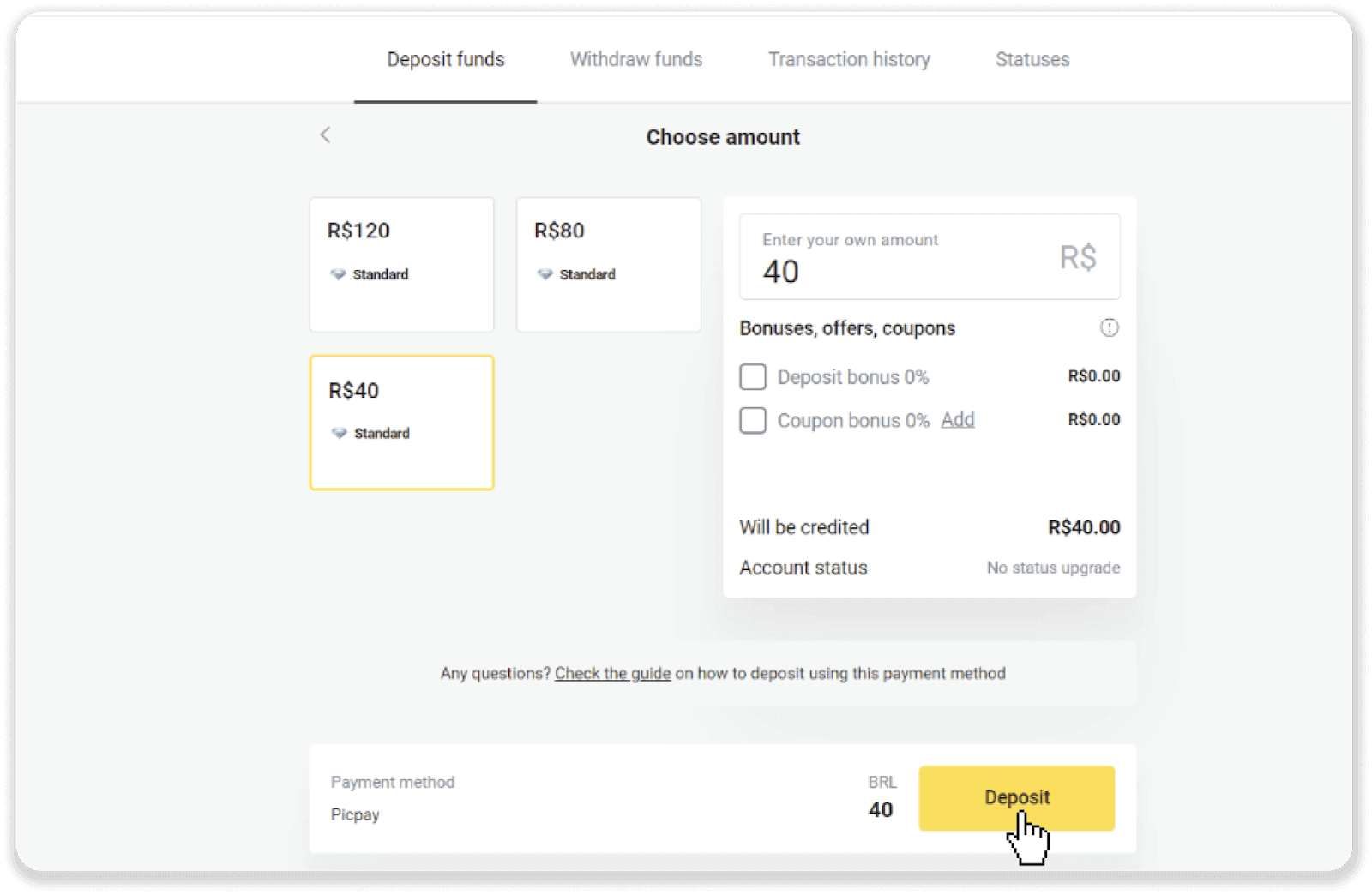 Ndalama za Deposit kudzera ku Bank Transfer (Itau, PicPay, Loterica, Boleto Rapido, Paylivre, Pagsmile, Bradesco, Santander) pa Binomo Ndalama za Deposit kudzera ku Bank Transfer (Itau, PicPay, Loterica, Boleto Rapido, Paylivre, Pagsmile, Bradesco, Santander) pa Binomo