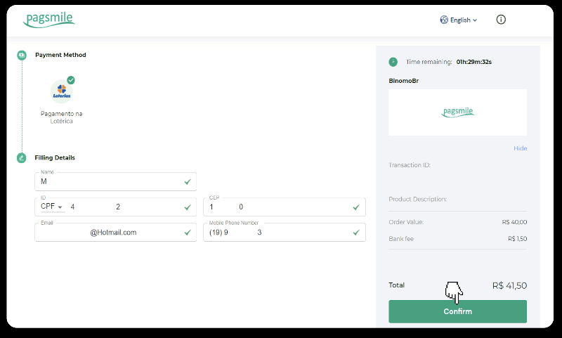 Внесите средства посредством банковского перевода (Itau, PicPay, Loterica, Boleto Rapido, Paylivre, Pagsmile, Bradesco, Santander) на Binomo