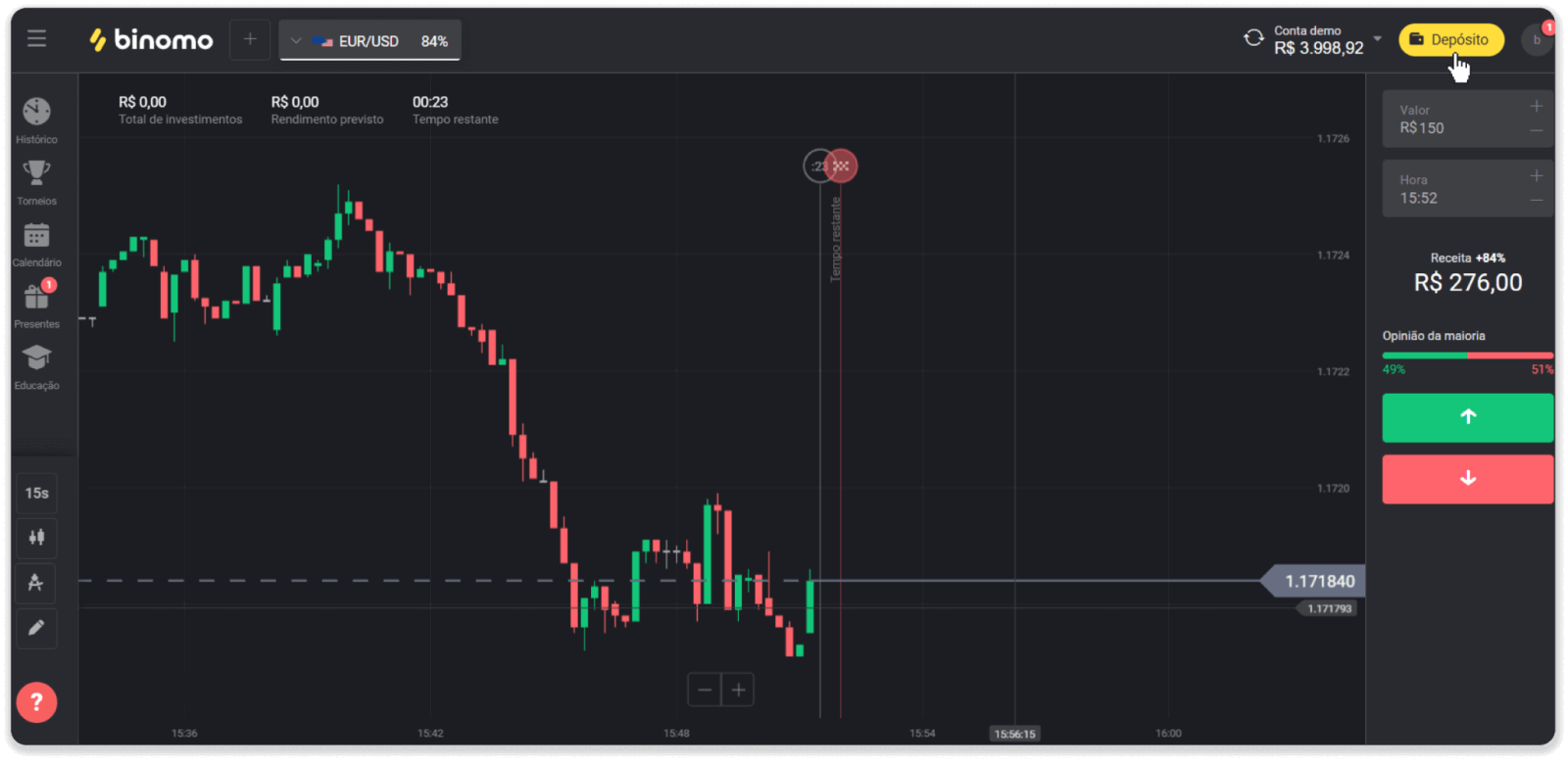 Внесите средства посредством банковского перевода (Itau, PicPay, Loterica, Boleto Rapido, Paylivre, Pagsmile, Bradesco, Santander) на Binomo