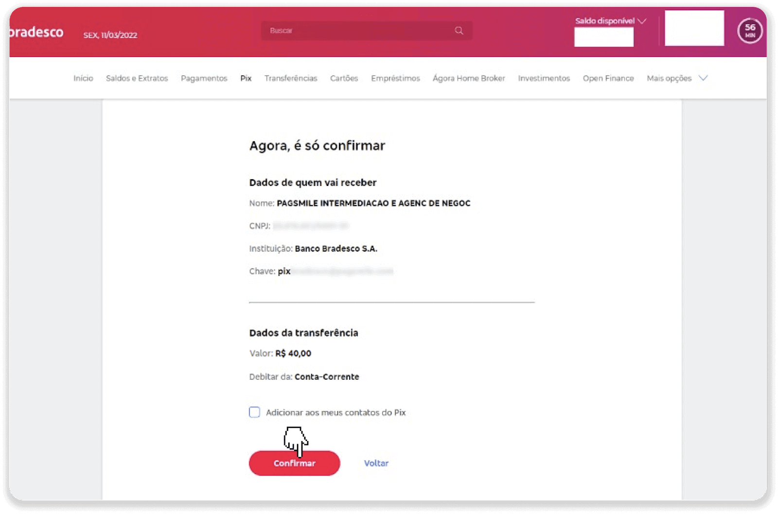 Внесите средства посредством банковского перевода (Itau, PicPay, Loterica, Boleto Rapido, Paylivre, Pagsmile, Bradesco, Santander) на Binomo