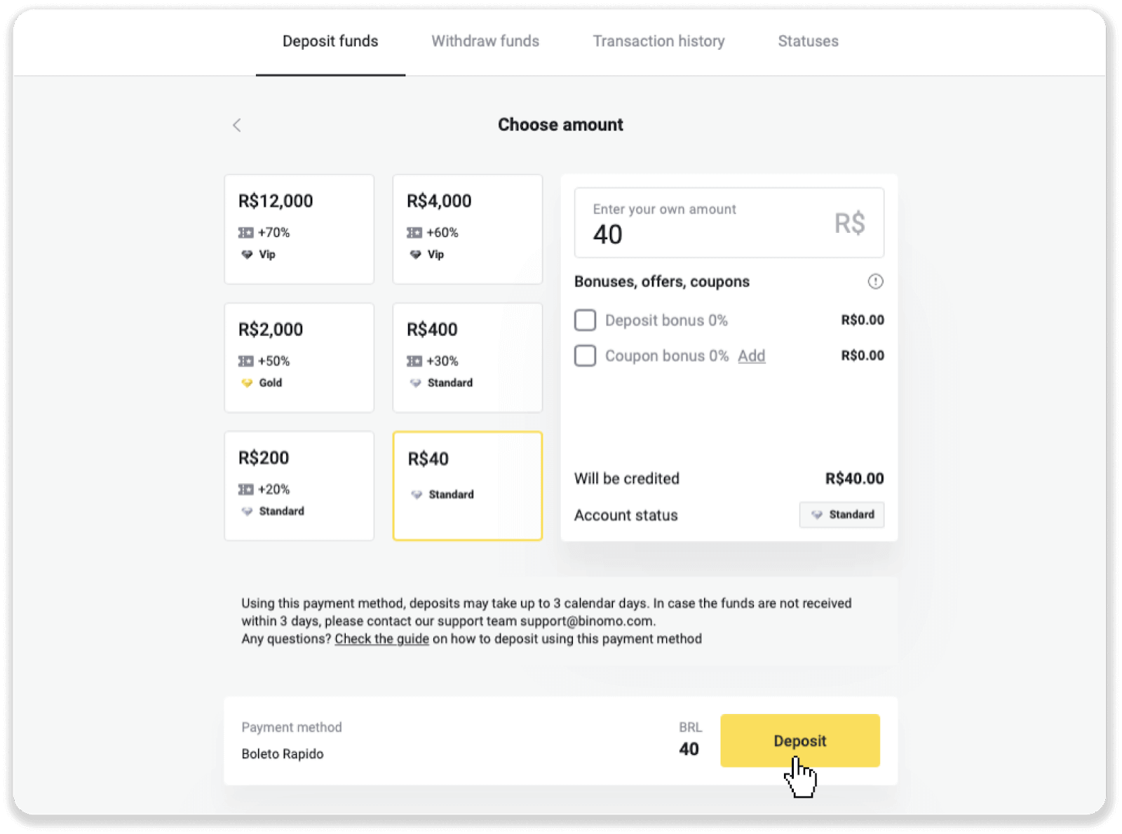 Hvernig á að skrá þig inn og leggja inn fé í Binomo