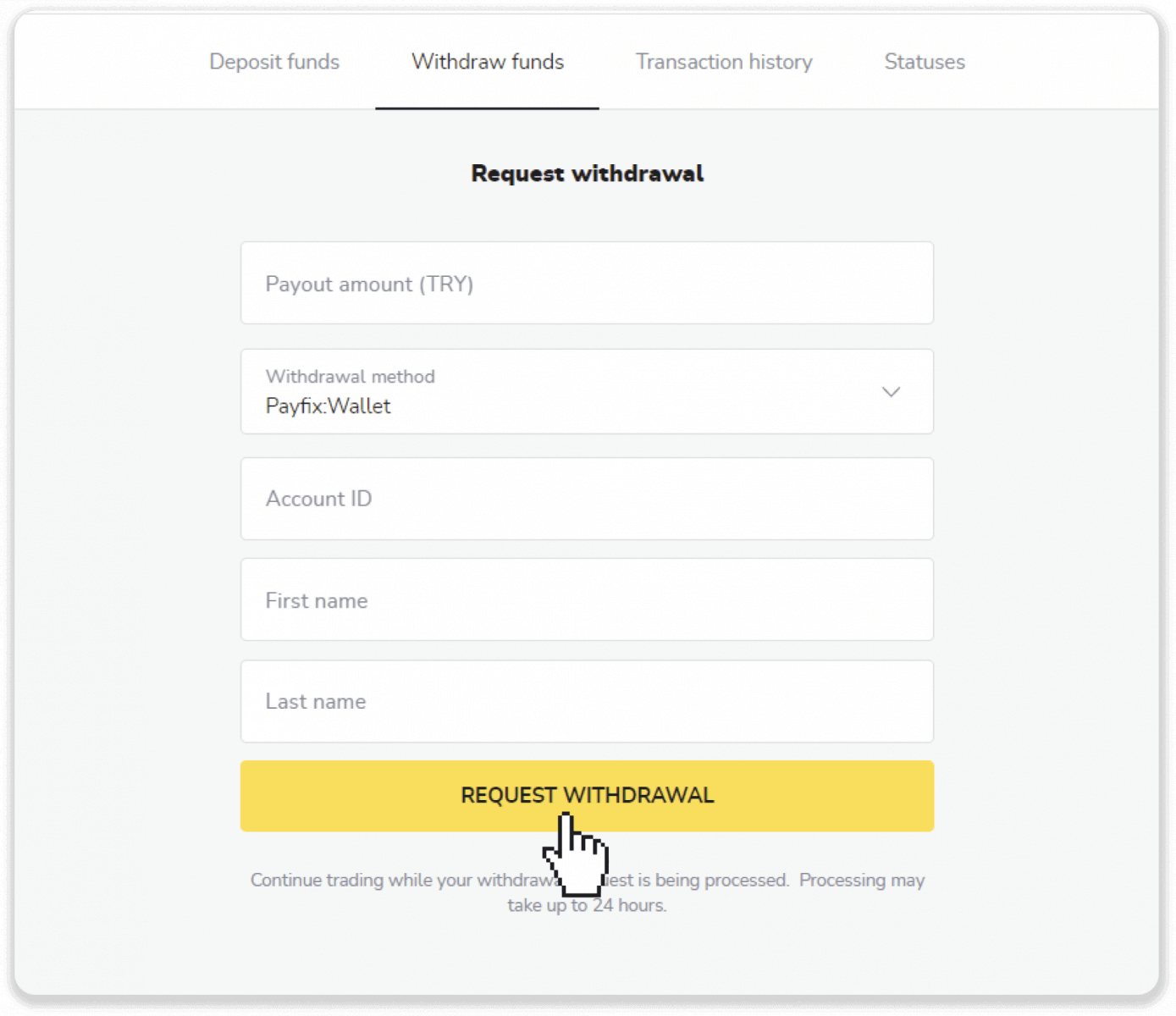 Как вывести средства из Binomo на мой электронный кошелек (Payfix, Webmoney WMZ, Tpaga, Perfect Money, ADV Cash, PayTM, Globe Pay, AstroPay, Jeton Wallet) Как вывести средства из Binomo на мой электронный кошелек (Payfix, Webmoney WMZ, Tpaga, Perfect Money, ADV Cash, PayTM, Globe Pay, AstroPay, Jeton Wallet)