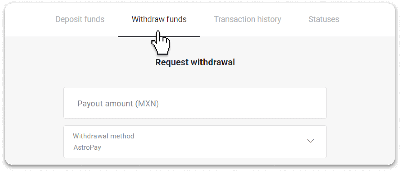 Как вывести средства из Binomo на мой электронный кошелек (Payfix, Webmoney WMZ, Tpaga, Perfect Money, ADV Cash, PayTM, Globe Pay, AstroPay, Jeton Wallet) Как вывести средства из Binomo на мой электронный кошелек (Payfix, Webmoney WMZ, Tpaga, Perfect Money, ADV Cash, PayTM, Globe Pay, AstroPay, Jeton Wallet)